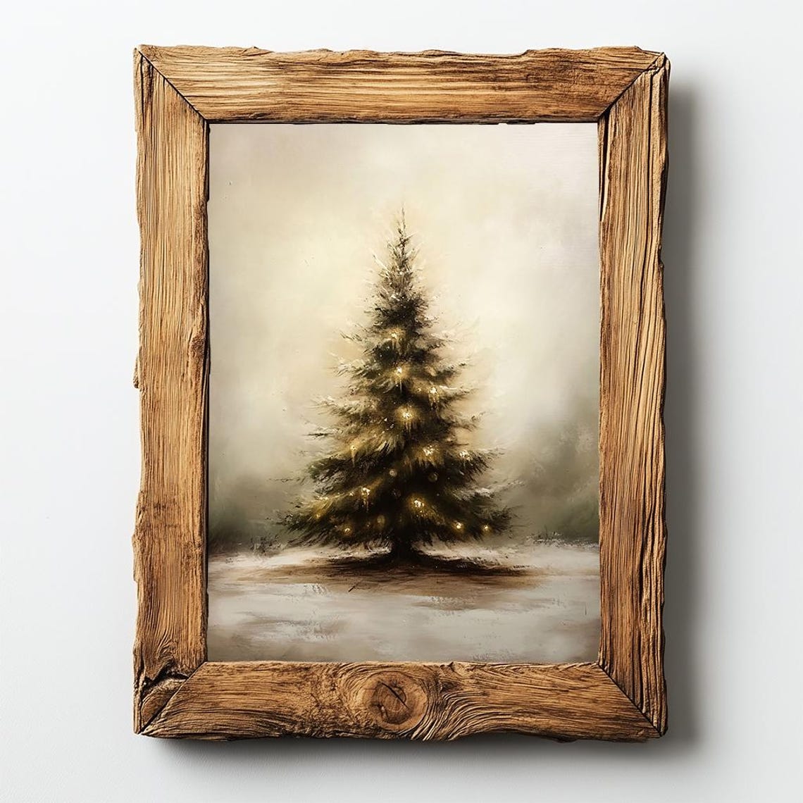 Minimalist Christmas Tree In Snow Neutral Winter Painting Poster - Image 2