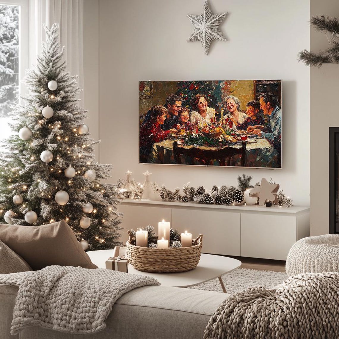 Family Christmas Dinner Joyful Holiday Gathering Painting Poster - Image 5