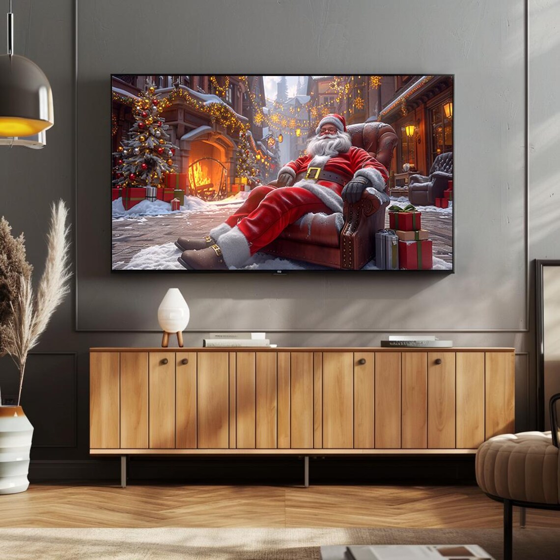 Santa Claus Resting in Armchair Snowy Village Festive Poster - Image 4