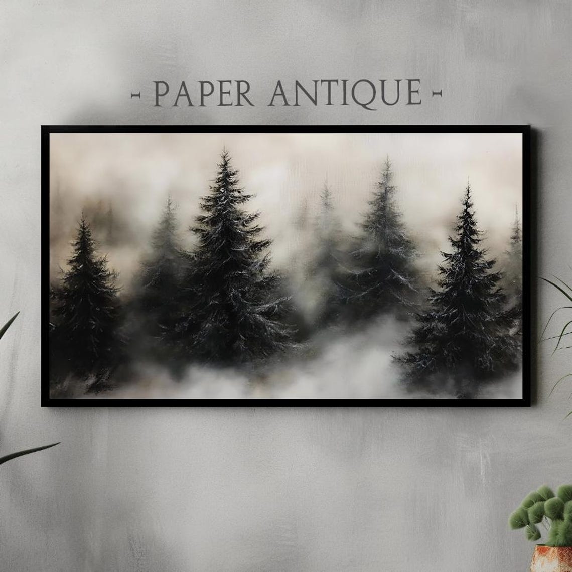 Misty Pine Forest in Fog Moody Black and White Nature Poster