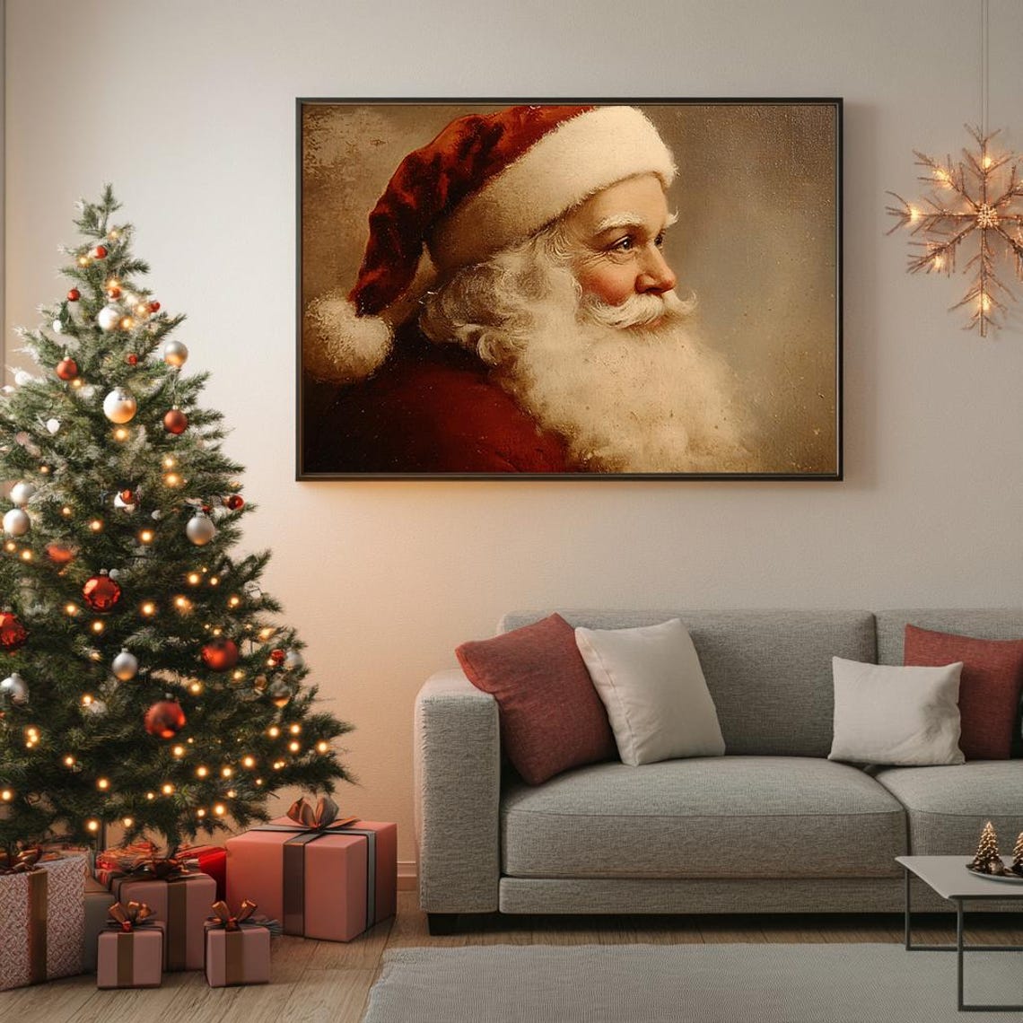 Vintage Santa Claus Oil Painting Classic Christmas Art Poster - Image 5