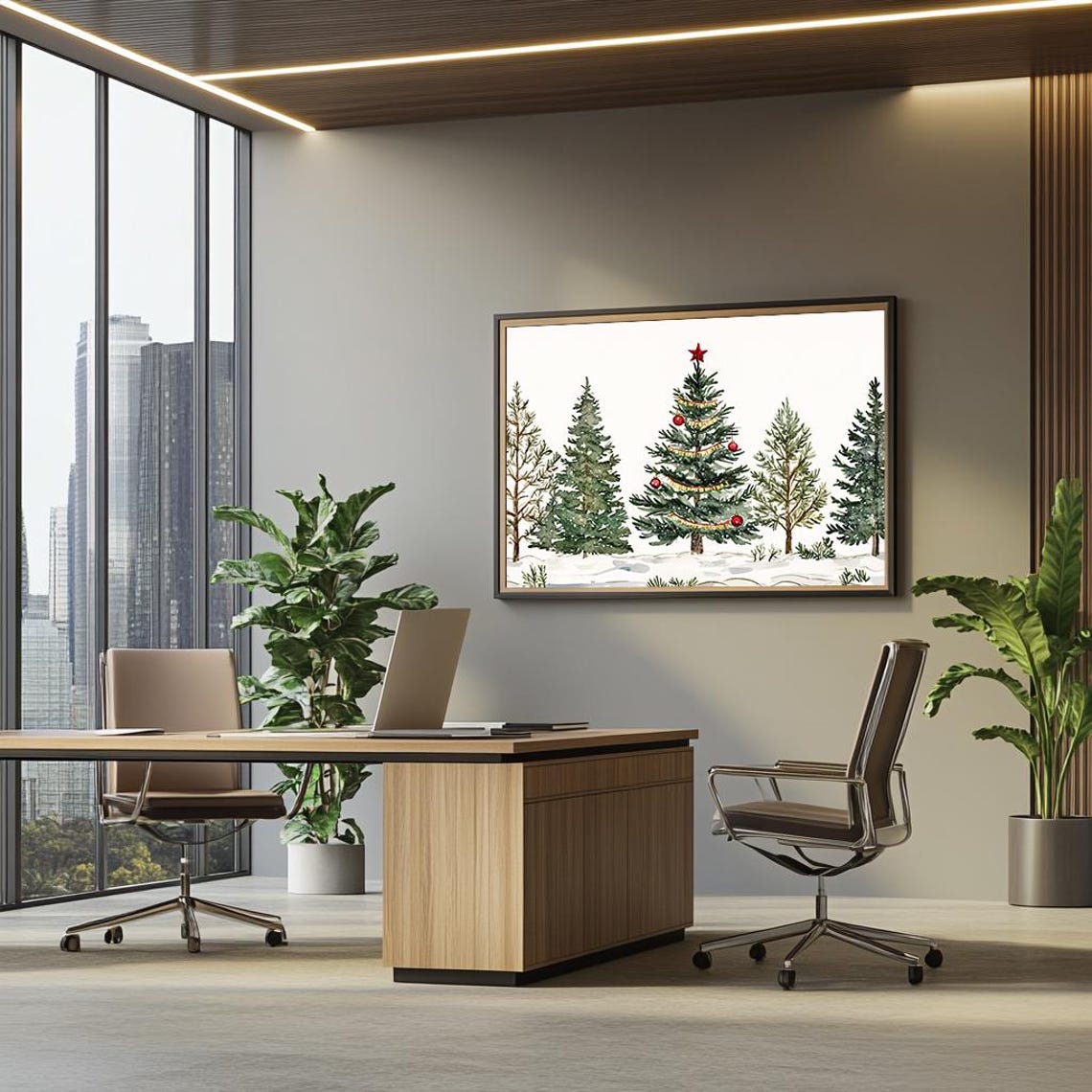 Christmas Tree Watercolor Festive Holiday Decor Snowy Pines Poster - Image 3