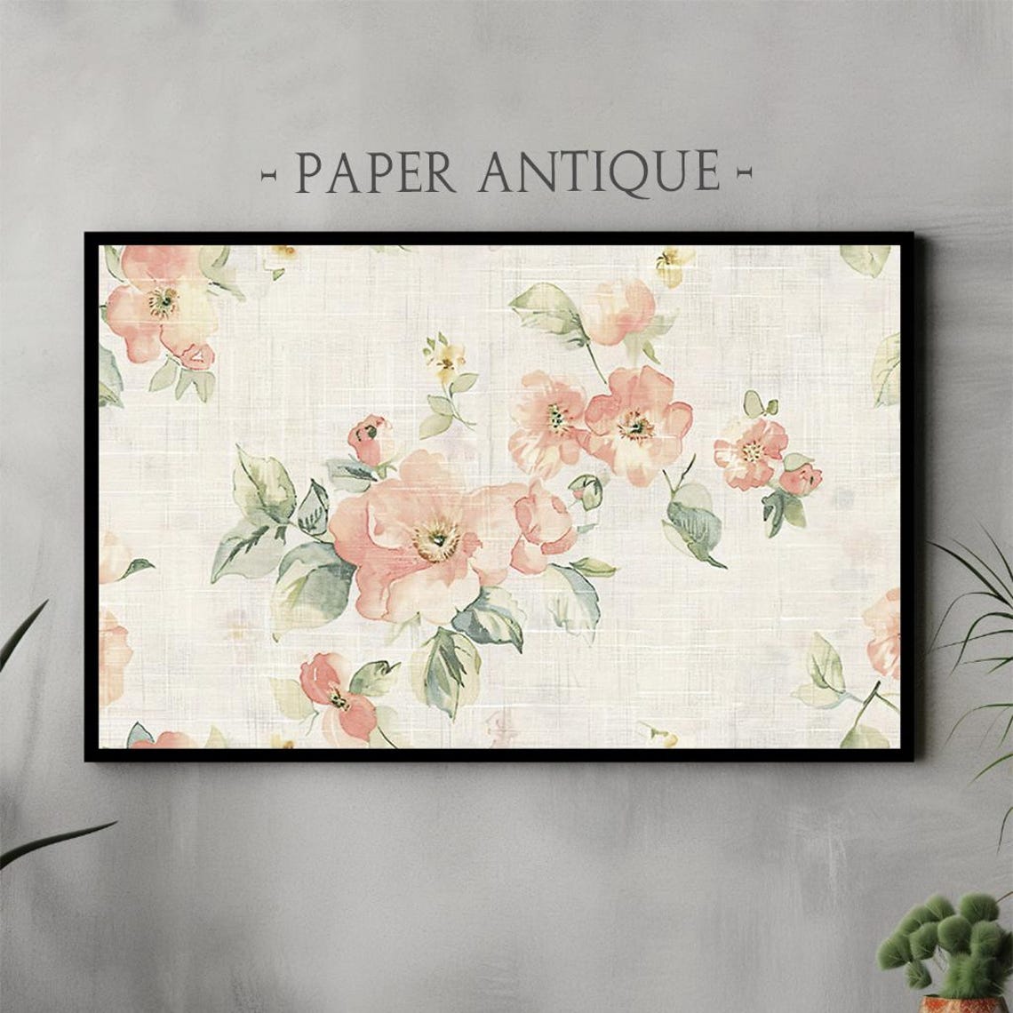 Soft Vintage Pink Floral Pattern Botanical Linen Texture Poster