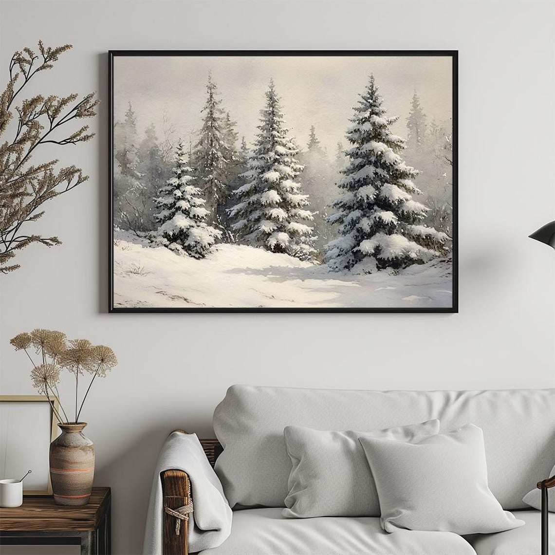 Snow Covered Pine Trees Watercolor Winter Forest Scene Poster - Image 5