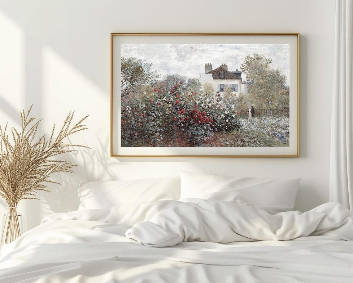 Impressionist Rose Garden Cottage Blooming Roses Oil Painting Poster - Image 2