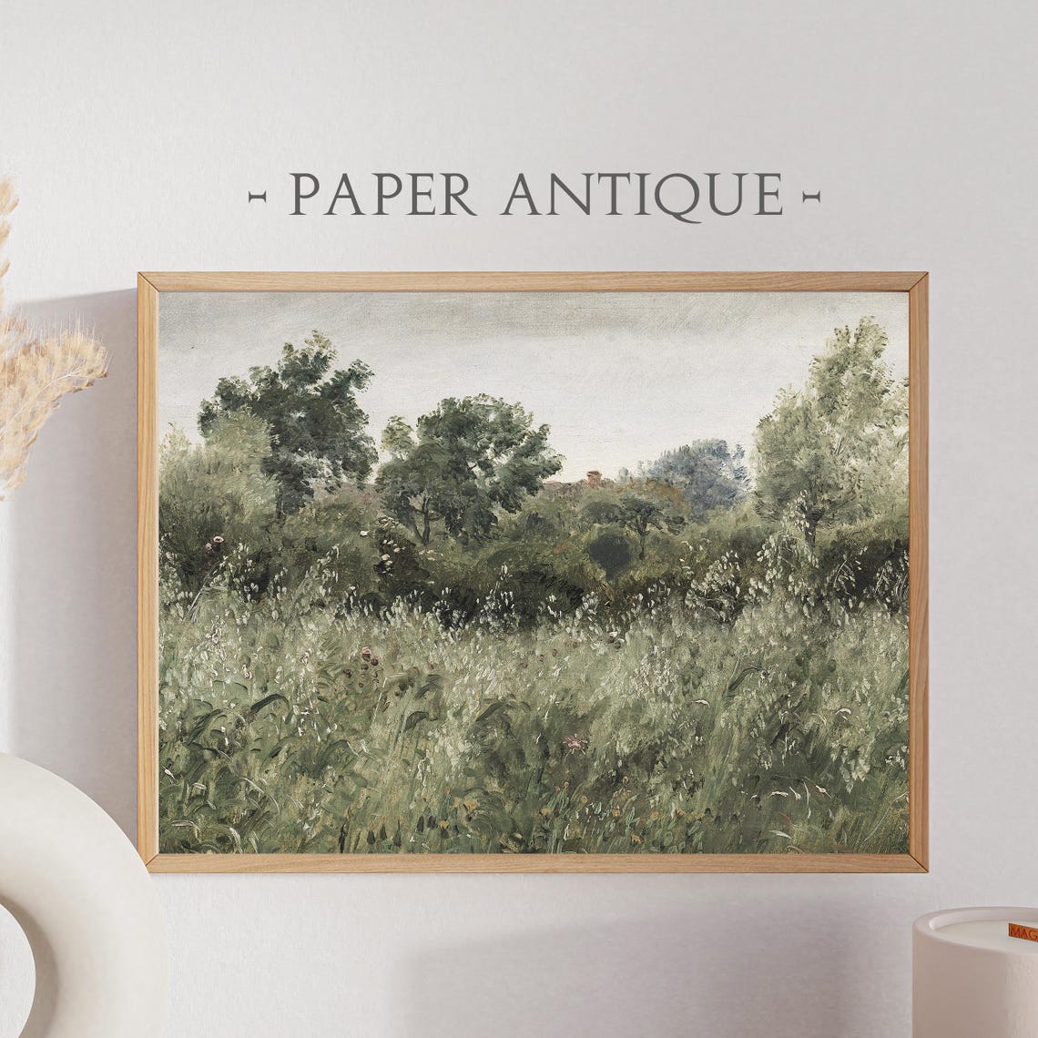 Lush Green Field with Trees Serene Romanticism Landscape Poster