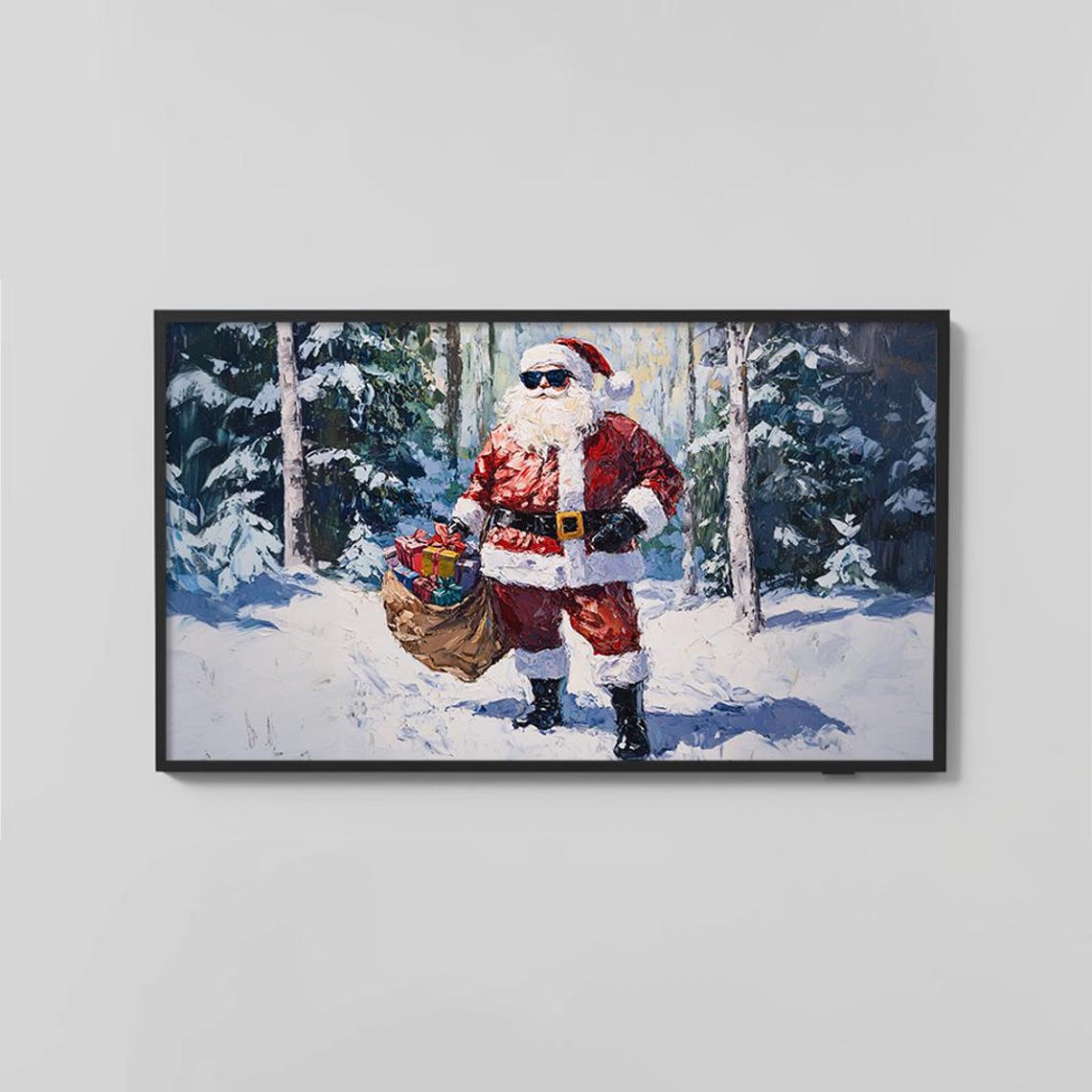 Cool Santa with Sunglasses Snowy Forest Fun Christmas Poster - Image 2