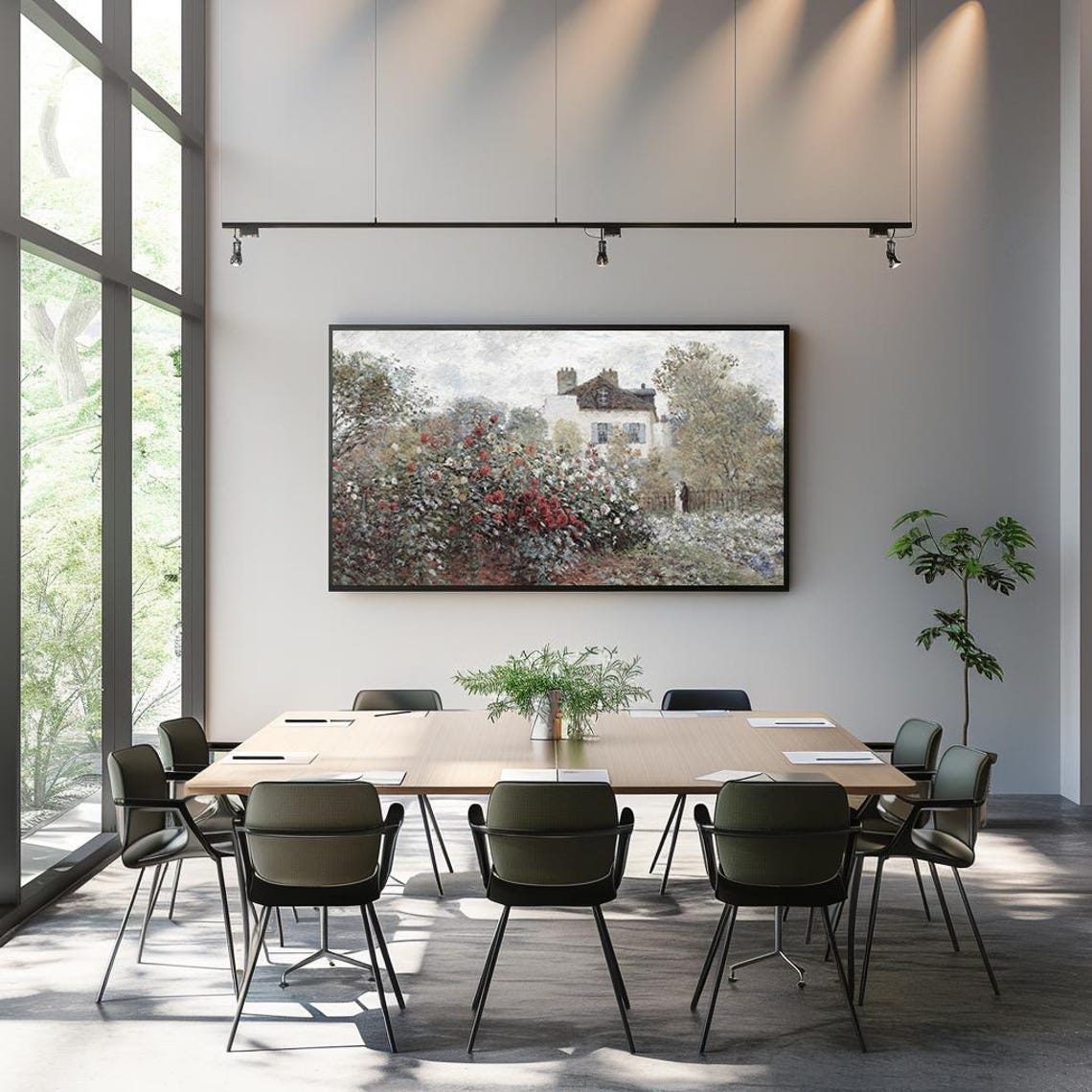 Blooming Rose Garden With Cottage Impressionist Flower Poster - Image 3
