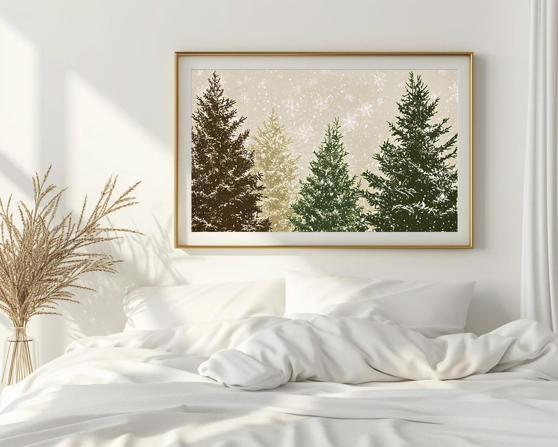 Snowy Evergreen Trees Vintage Winter Forest Landscape Poster - Image 2