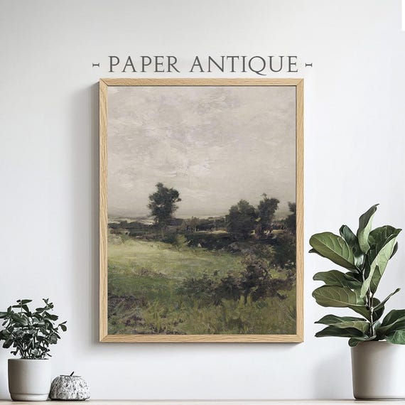 Peaceful Countryside Landscape With Trees Minimalist Calm Nature Scenery Oil Painting Print Wall Art Decor Pt