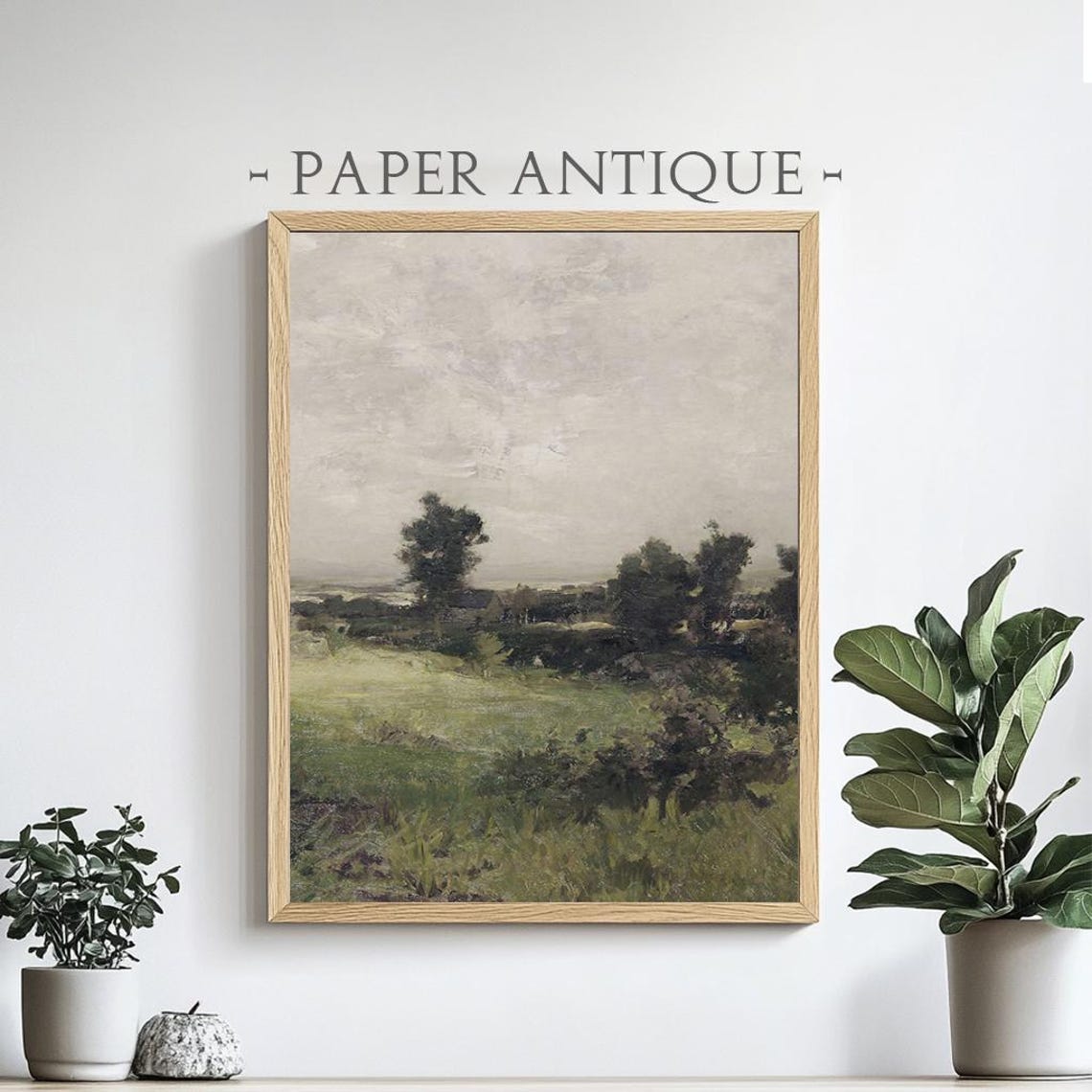 Lone Tree In Green Meadow Cloudy Sky Minimalist Country Poster