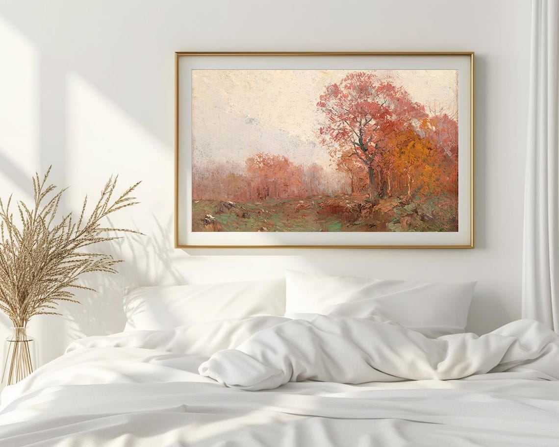 Autumn Trees Rust Red Foliage Muted Vintage Landscape Painting Poster - Image 2