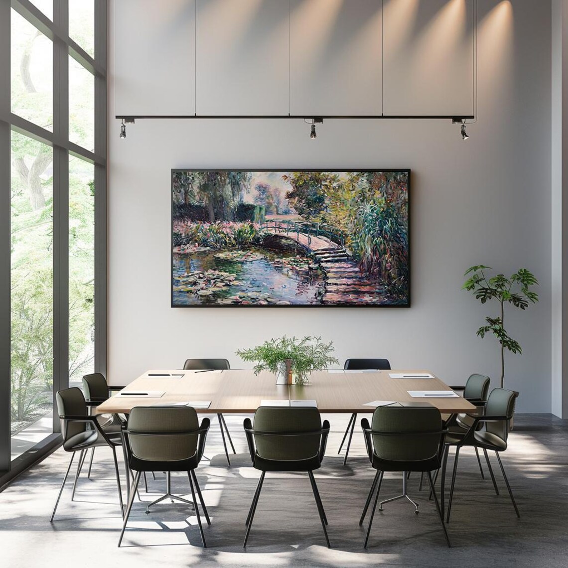 Water Lily Pond Wooden Bridge Impressionist Garden Oil Painting Poster - Image 3
