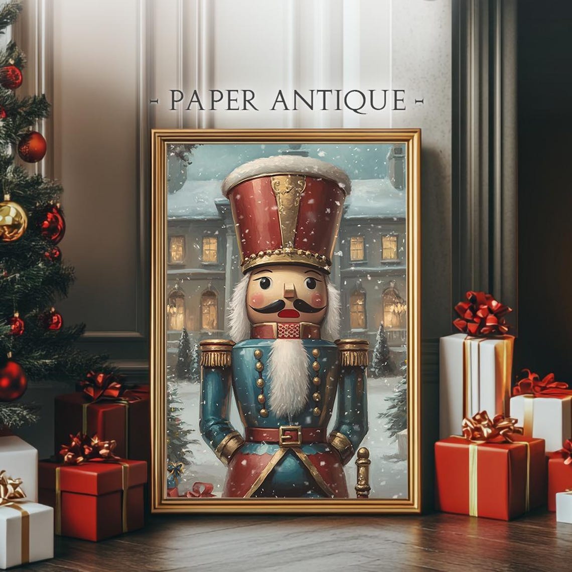 Christmas Nutcracker Soldier In Snowy Courtyard Vintage Poster - Image 4