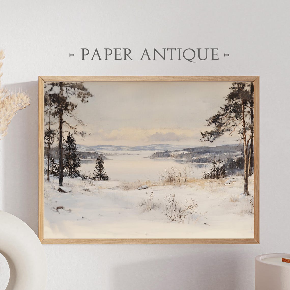 Winter Landscape Oil Painting Snowy Forest And Lake Wall Art