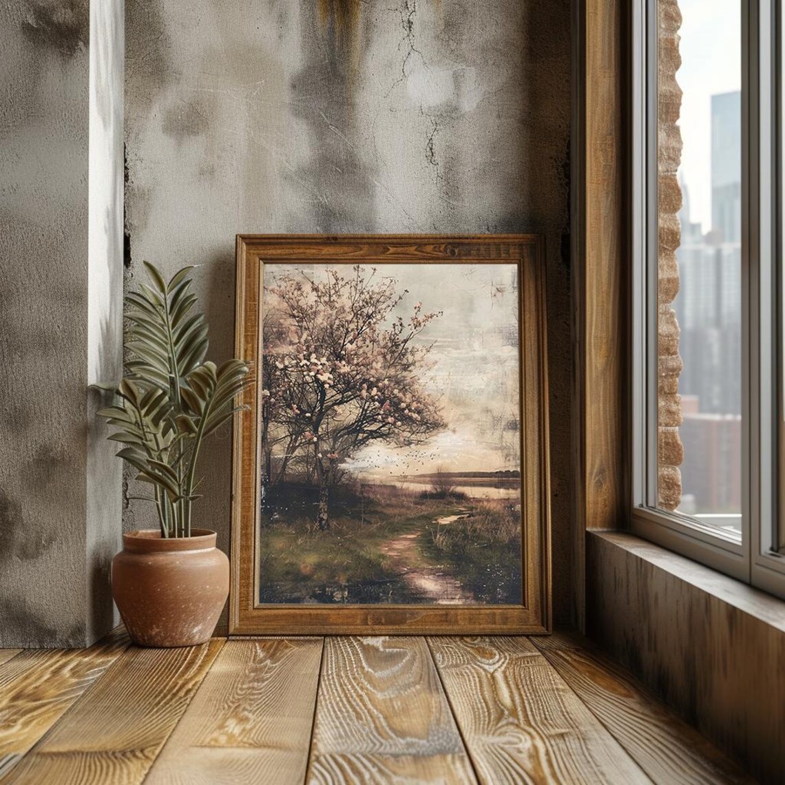 Vintage Inspired Spring Tree By The Lake Art Print - Image 3