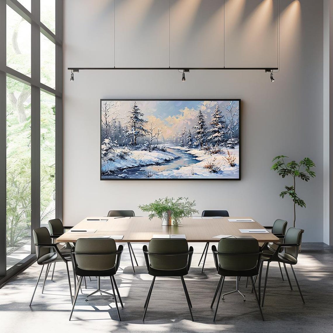 Snowy River Pine Forest Pastel Sunrise Impasto Winter Painting Poster - Image 3
