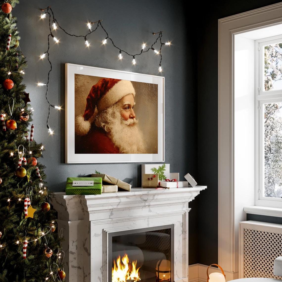 Vintage Santa Claus Oil Painting Classic Christmas Art Poster - Image 2