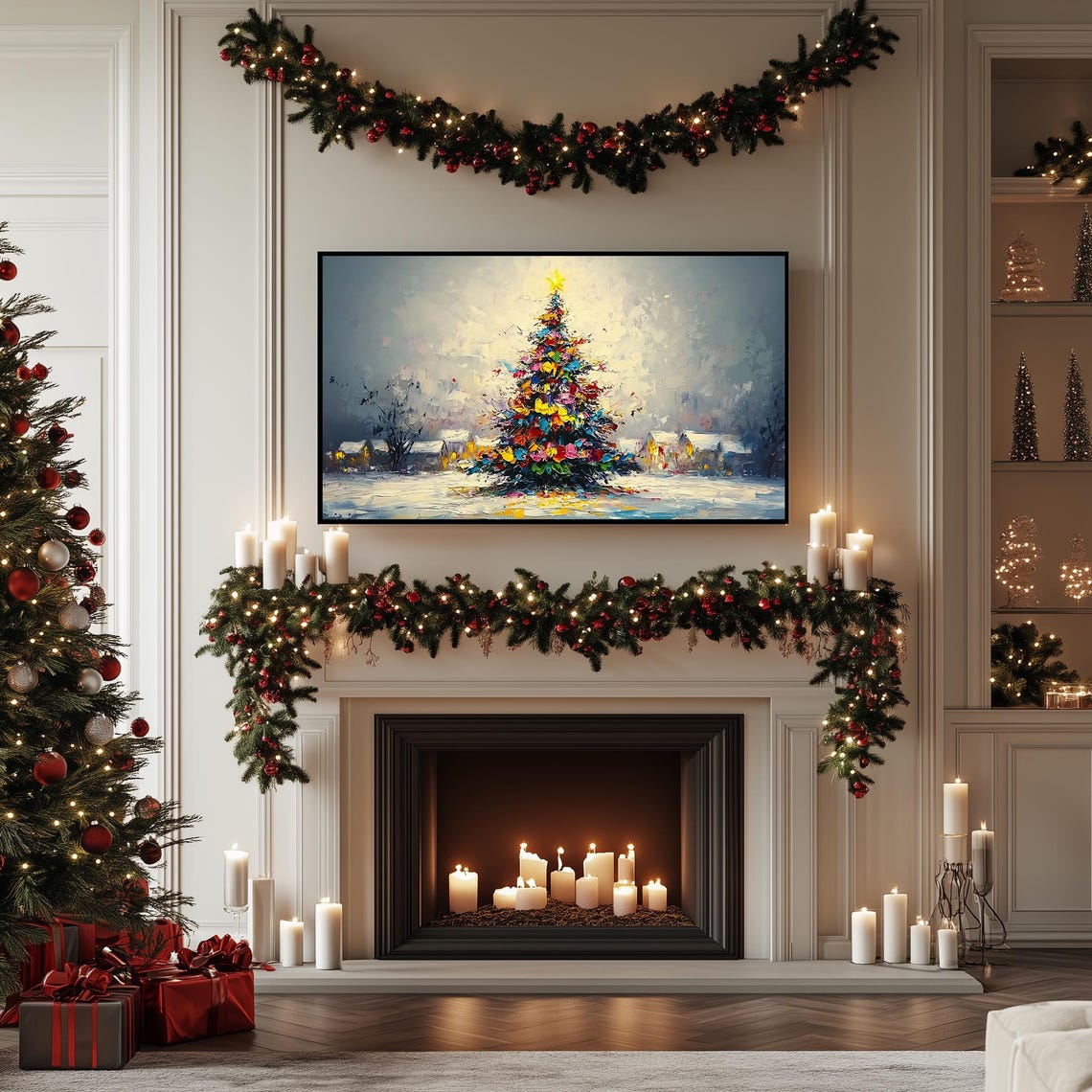 Vibrant Impressionist Christmas Tree Night Scene Oil Art Poster - Image 5