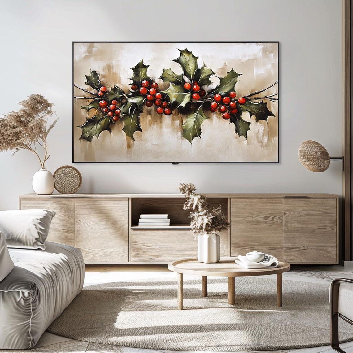 Christmas Holly Branches With Red Berries Rustic Botanical Wall Poster - Image 5