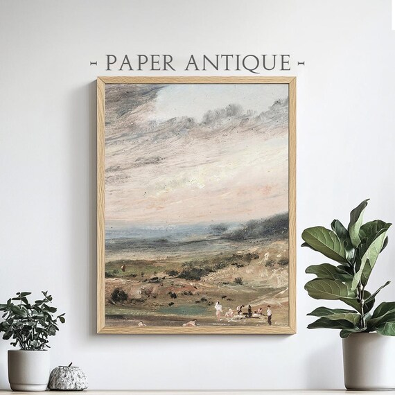 Victorian Beach With Figures Under Dramatic Cloudy Sky Painting Poster