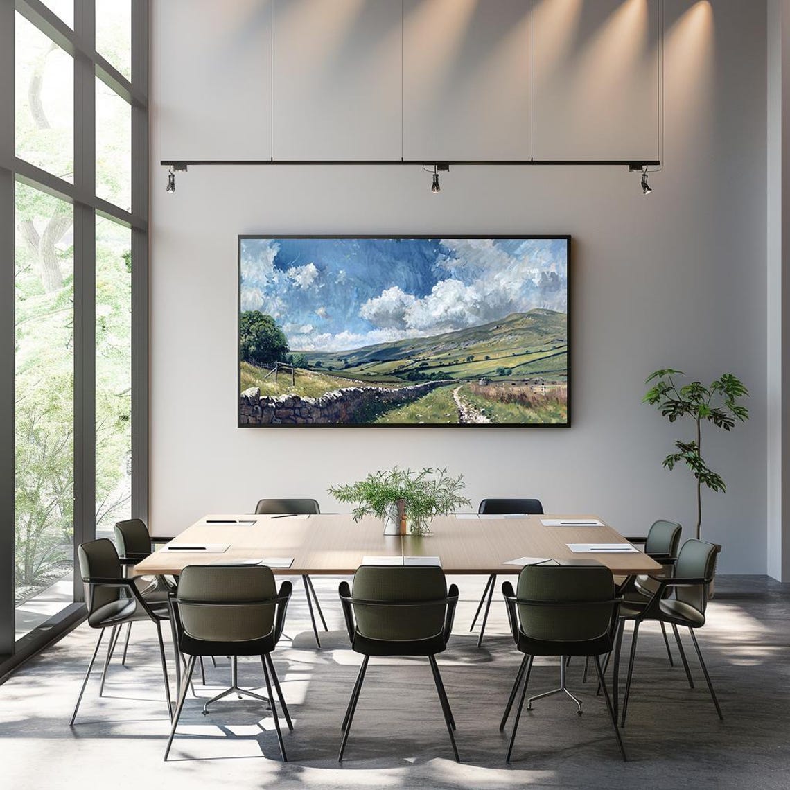 Impressionist Rolling Hills Stone Wall Big Clouds Countryside Poster - Image 3