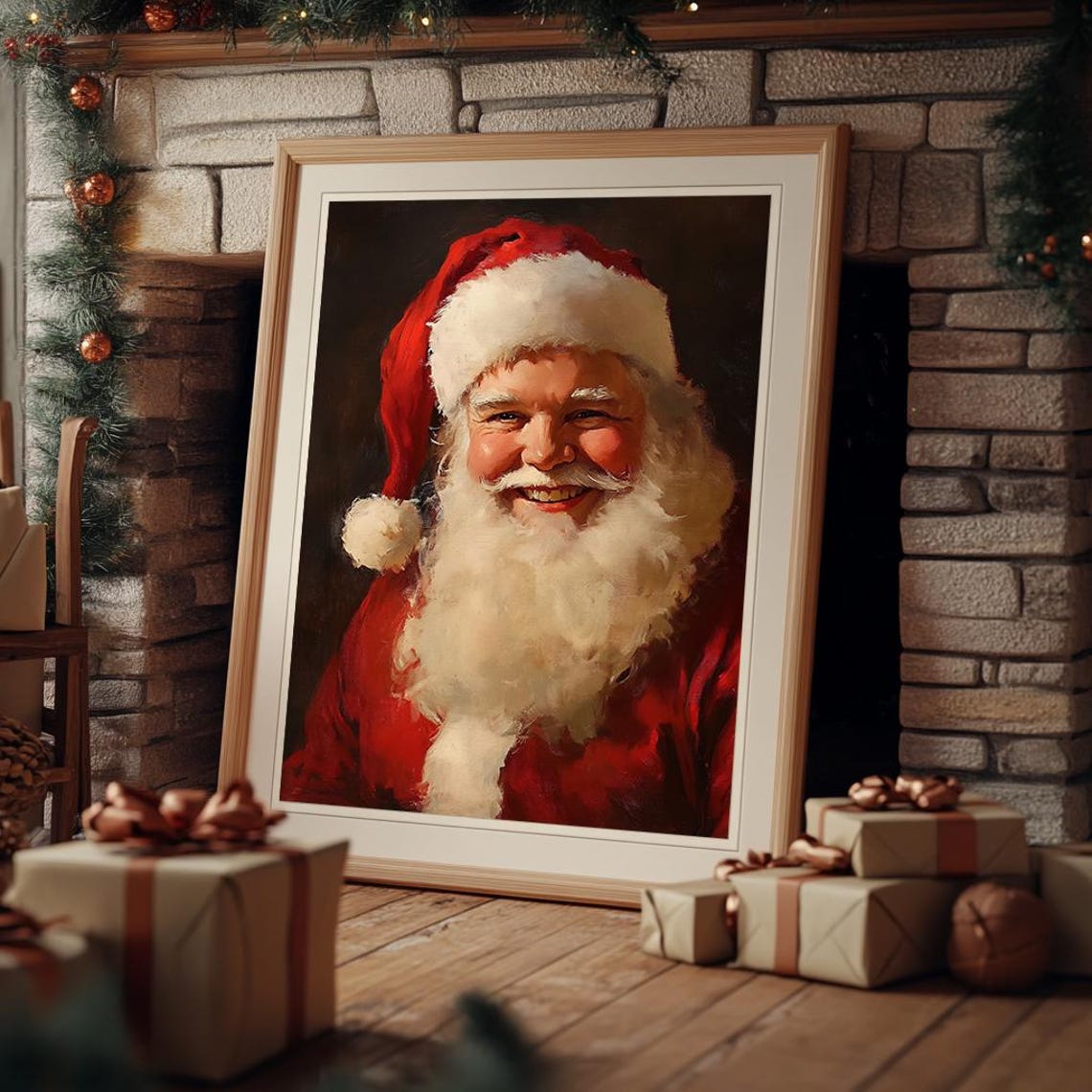 Jolly Santa Claus Smiling Portrait Classic Christmas Art Poster - Image 3