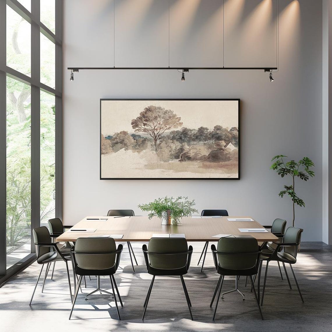 Pastel Watercolor Trees Landscape Soft Beige Nature Painting Poster - Image 3