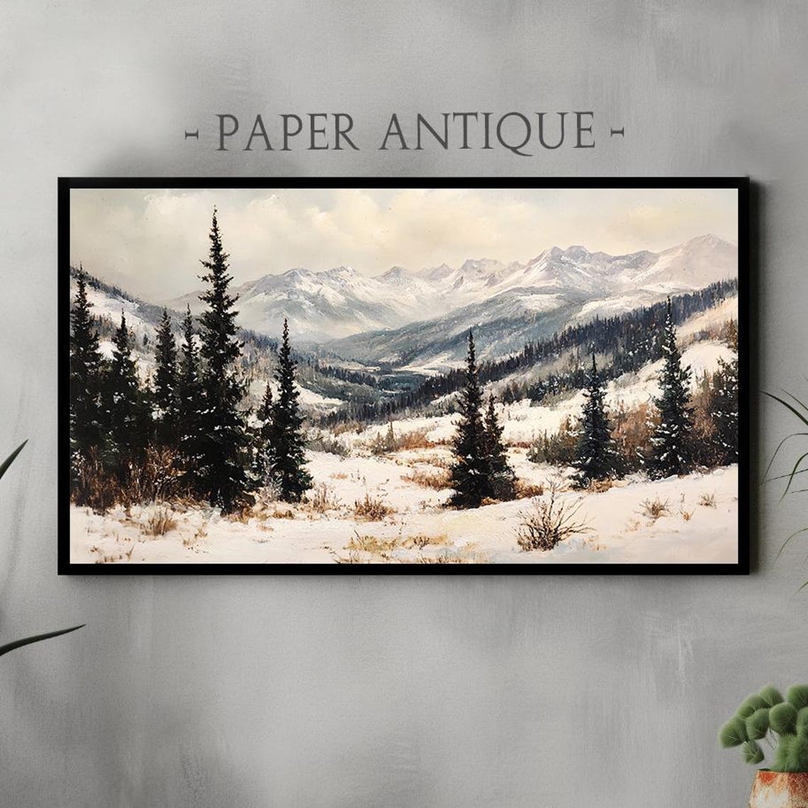 Snow Covered Mountain Valley Pine Trees Winter Scene Art Poster