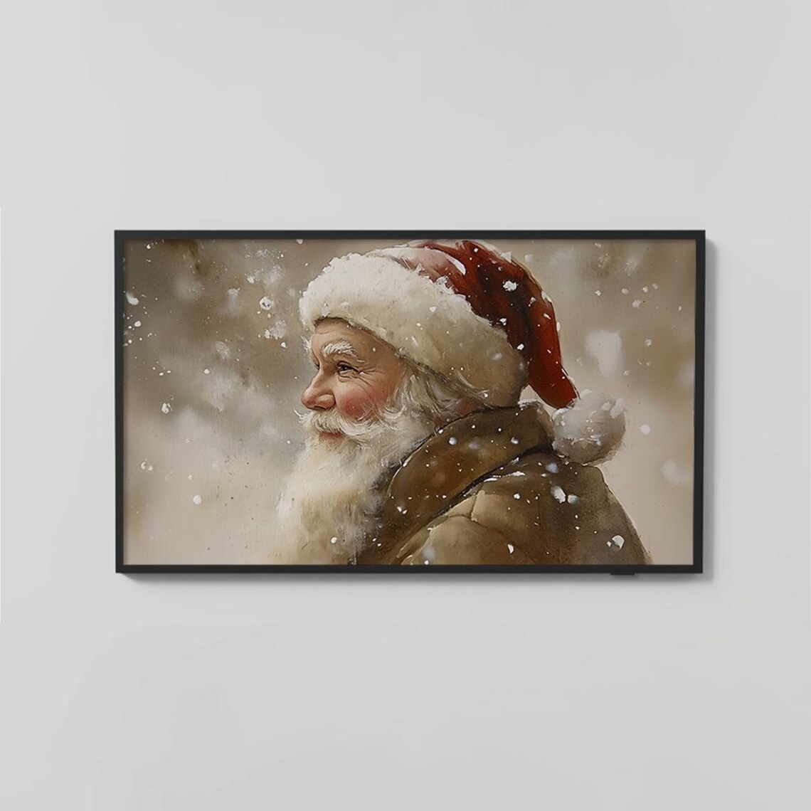 Santa Claus Profile Portrait Nostalgic Sepia Holiday Painting Poster - Image 2