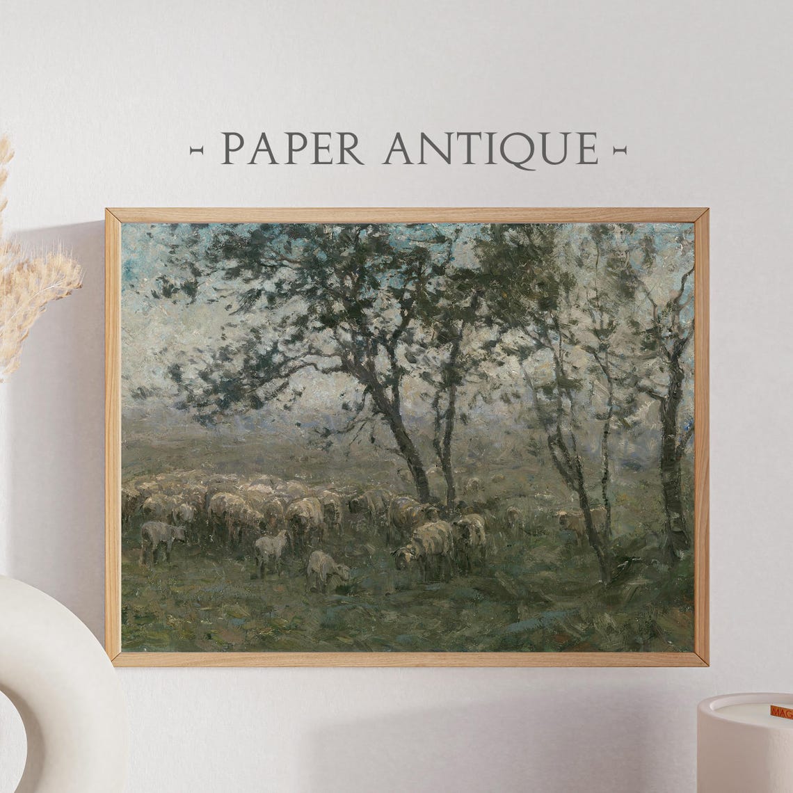 Pastoral Sheep Under Trees Impressionist Rural Vintage Painting Poster
