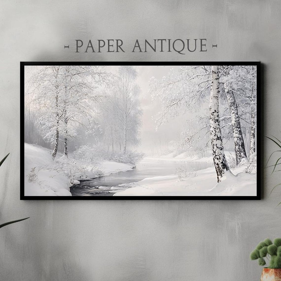 Snowy Birch Trees By Frozen Stream White Winter Nature Poster