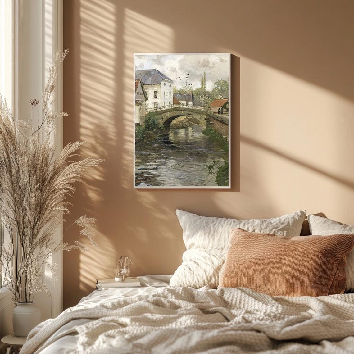 Old Stone Bridge Over European River Town Vintage Architecture Poster - Image 2