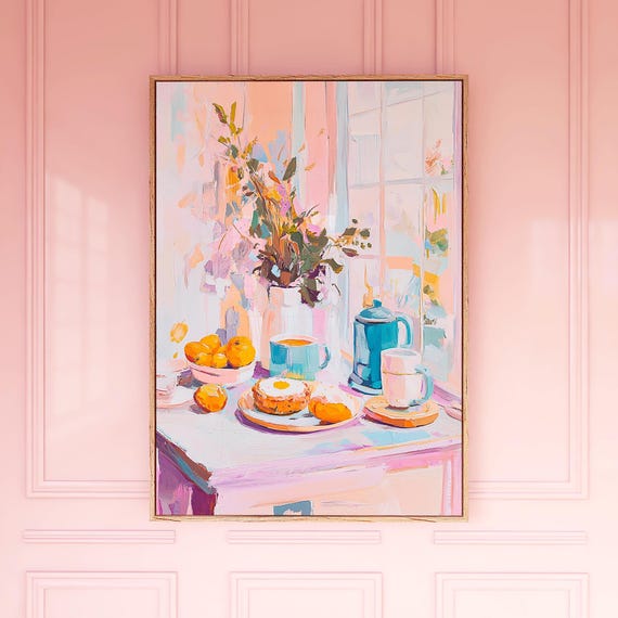 Breakfast Table Wall Art Print Cosy Feminine Coffee Poster Vibrant Morning Kitchen Decor Bon Apptit Collection