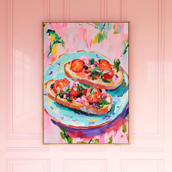 Tomato Bruschetta Painting Colorful Kitchen Food Still Life Poster