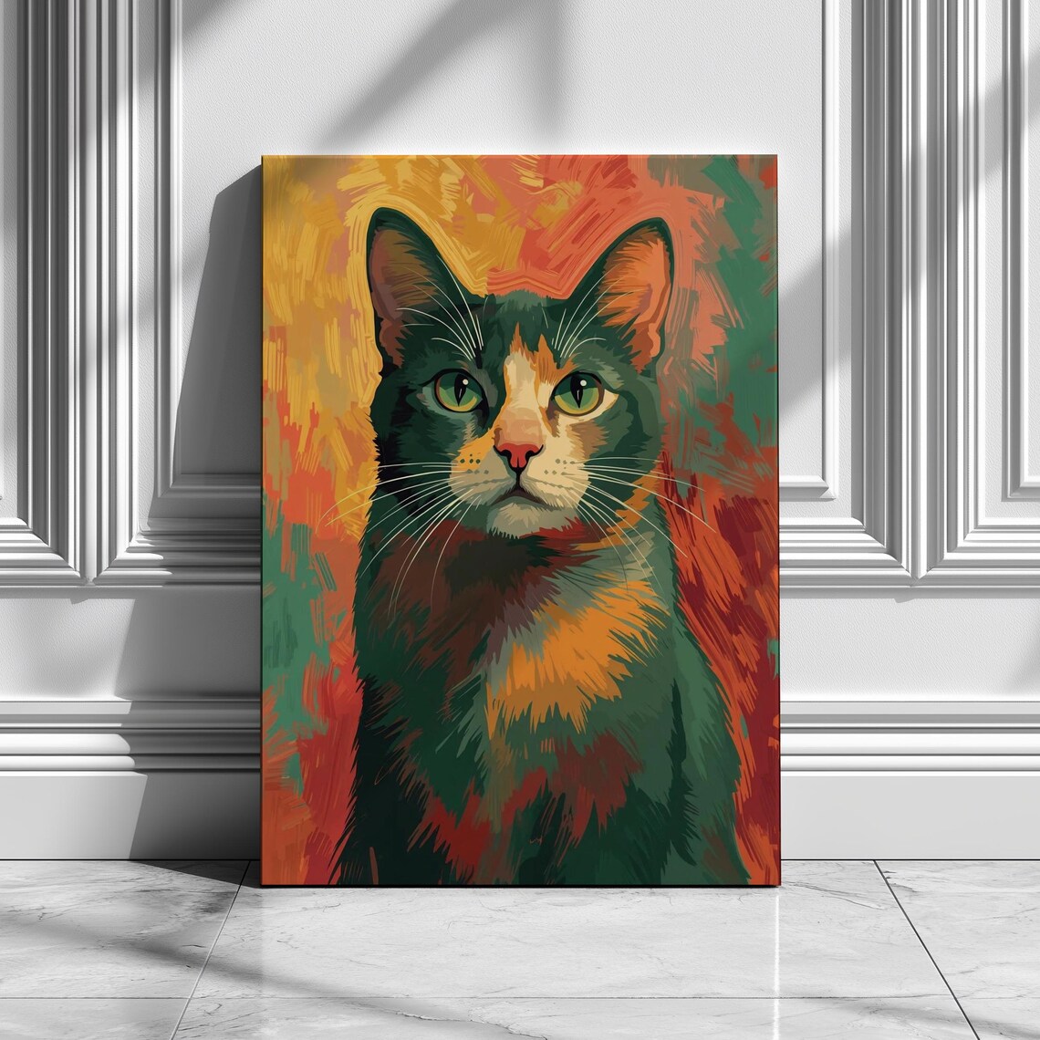 Colorful Cat Portrait Painting, Pet Art Print