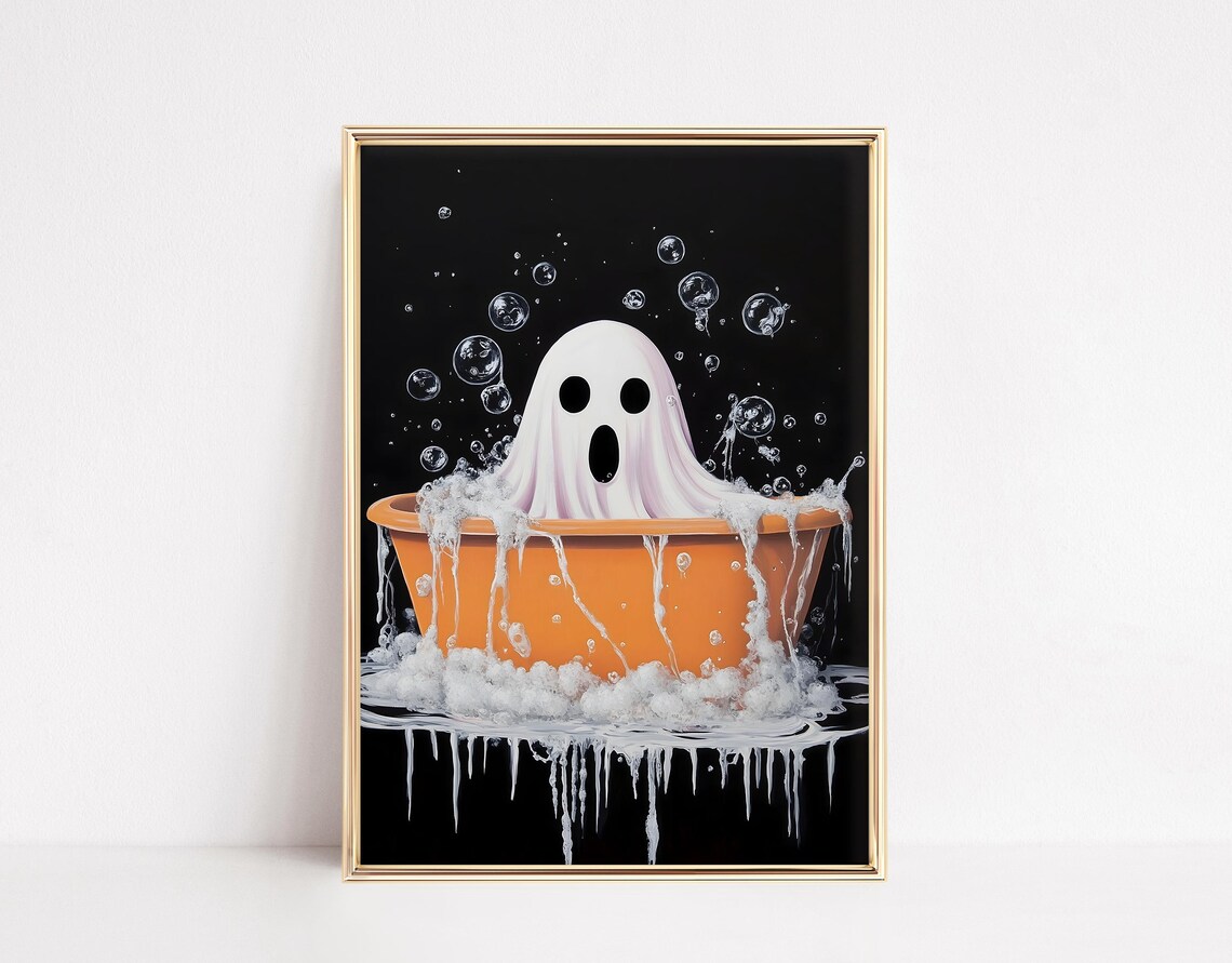 Funny Ghost Bathroom Poster Print, Spooky Halloween
