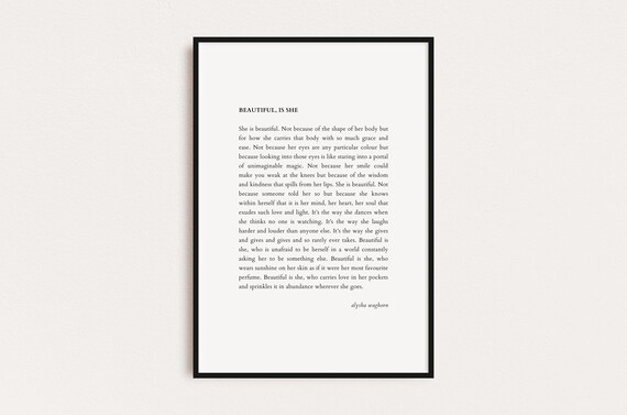 Beautiful Is She Alysha Waghorn Quote Quotes Print Poster Print Wall Art Quotes Typography Print Prints Quotes