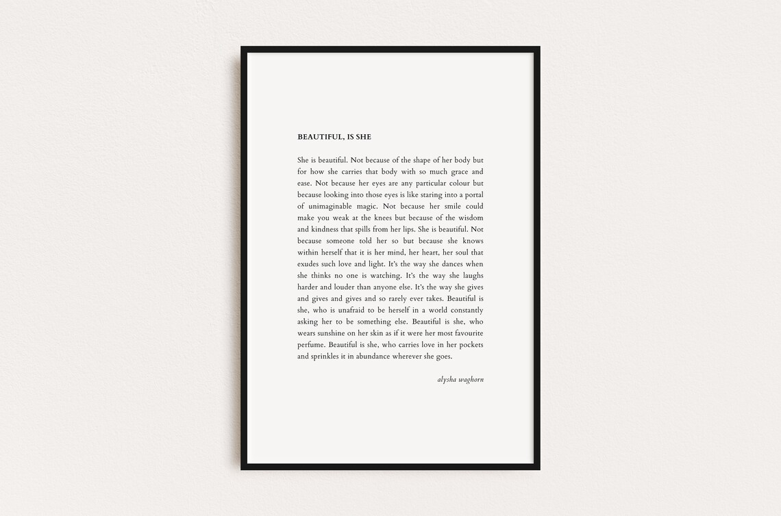 Alysha Waghorn Beautiful Is She Self Love Poem Typography Poster