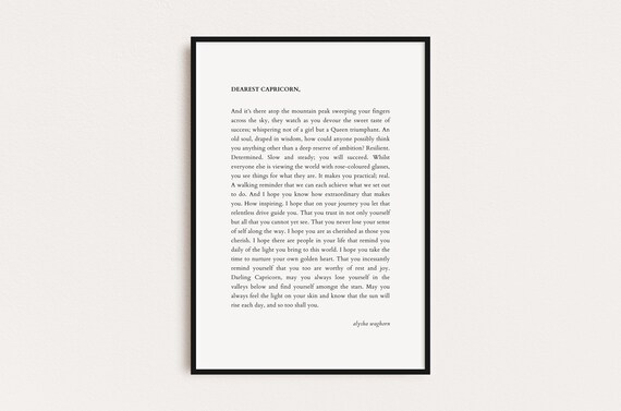 Capricorn Zodiac Print Star Sign Quote Print Astrology Typography Print Prints Quotes Instant