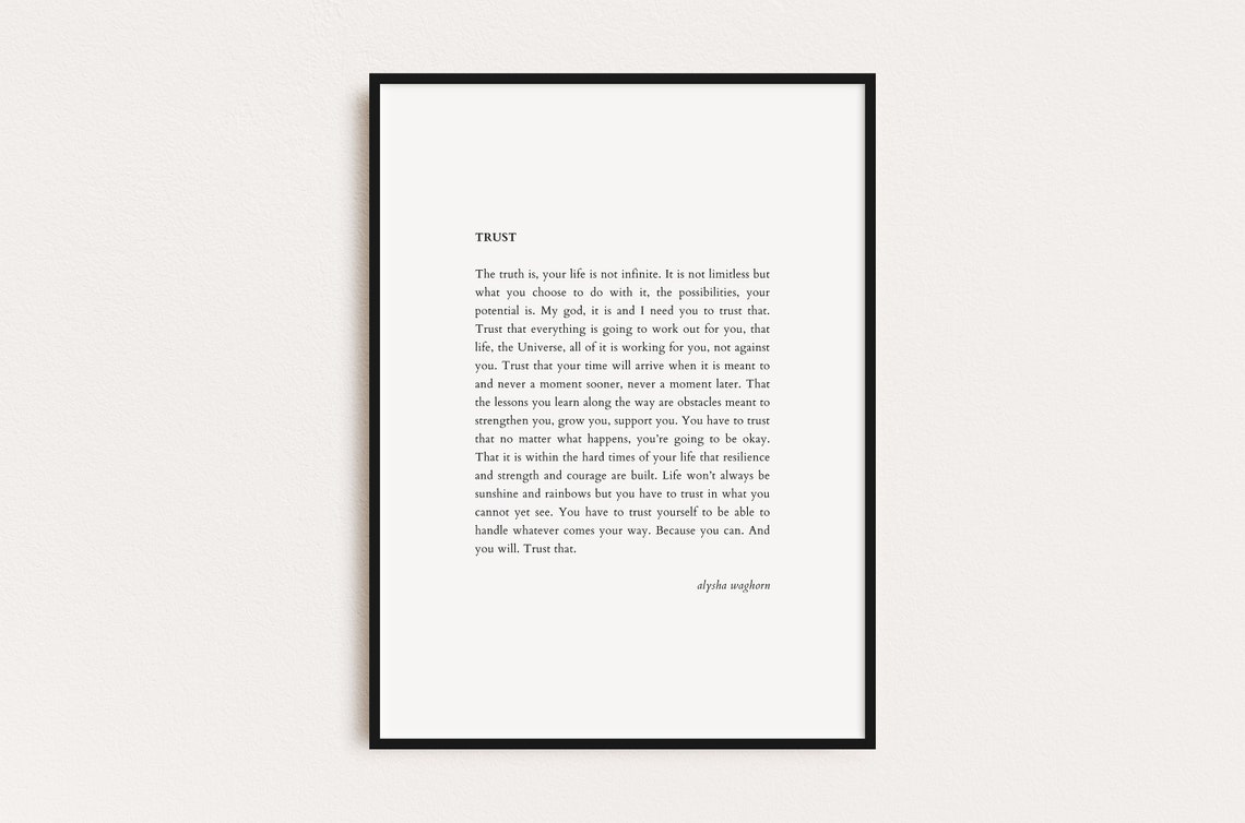 Alysha Waghorn Trust Inspirational Life Poem Typography Poster