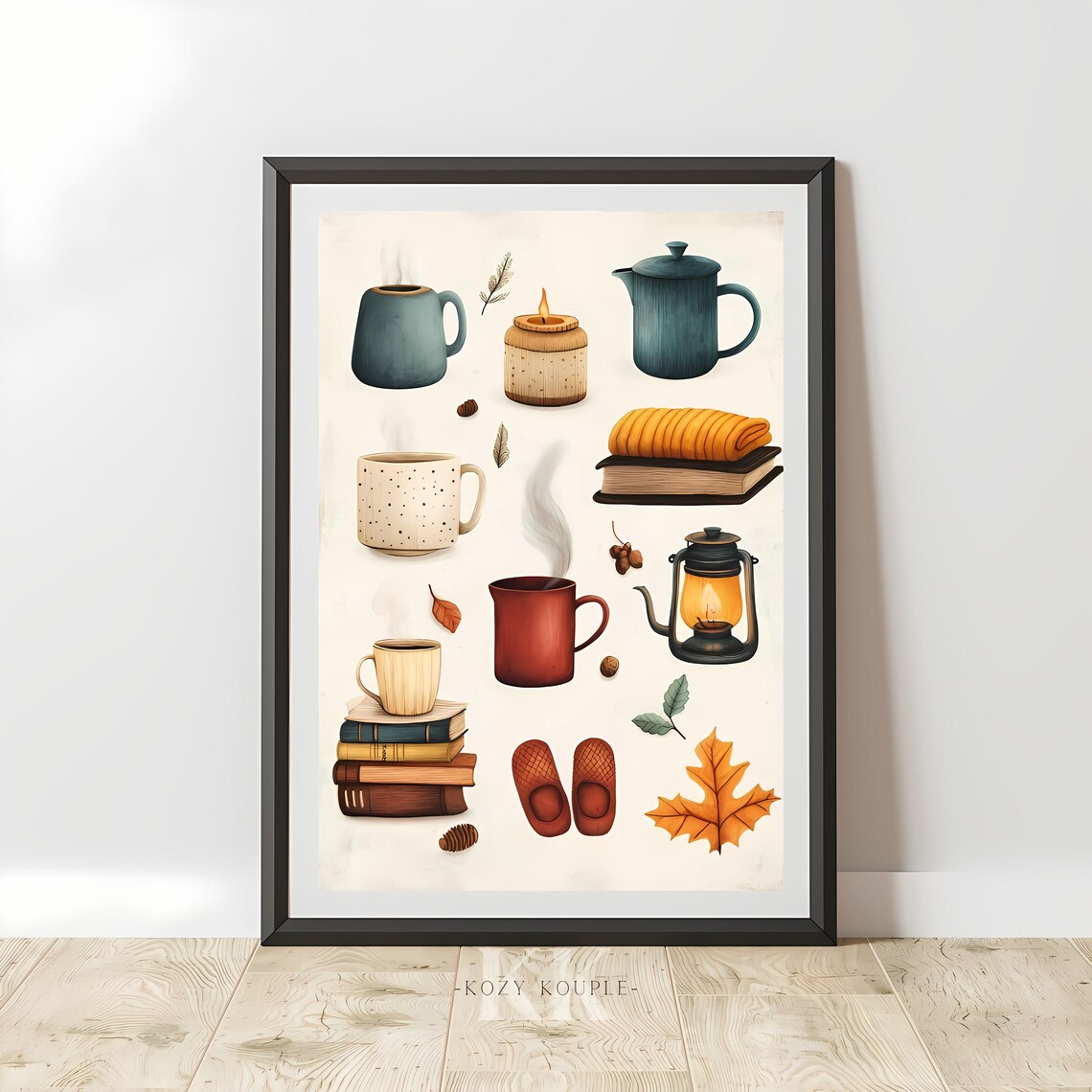 Winter Essentials Cozy Hygge Icons Mug Candle Books Winter Poster - Image 2