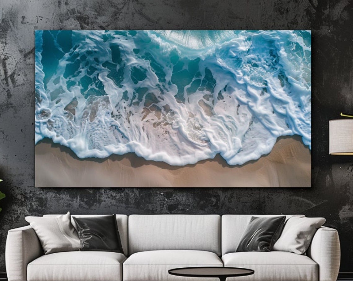 Ocean Waves Aerial Turquoise Surf White Foam Sand Beach Art Poster