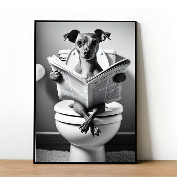 Funny Miniature Pinscher Bathroom Wall Art Pinscher Sitting On Toilet Pinscher Bathroom Decor Miniature Pinscher Owner