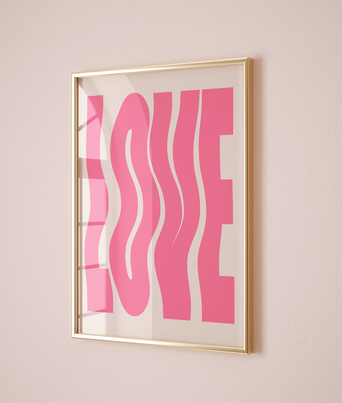 Pink Wavy Love Typography Poster Retro 70s Groovy Lettering Wall Decor - Image 2