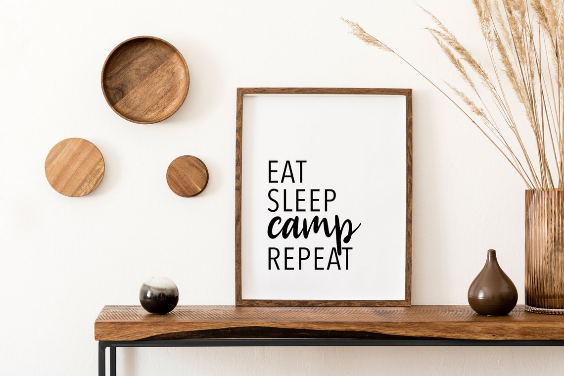Eat Sleep Camp Repeat Black Typography Camping Adventure Poster - Image 2