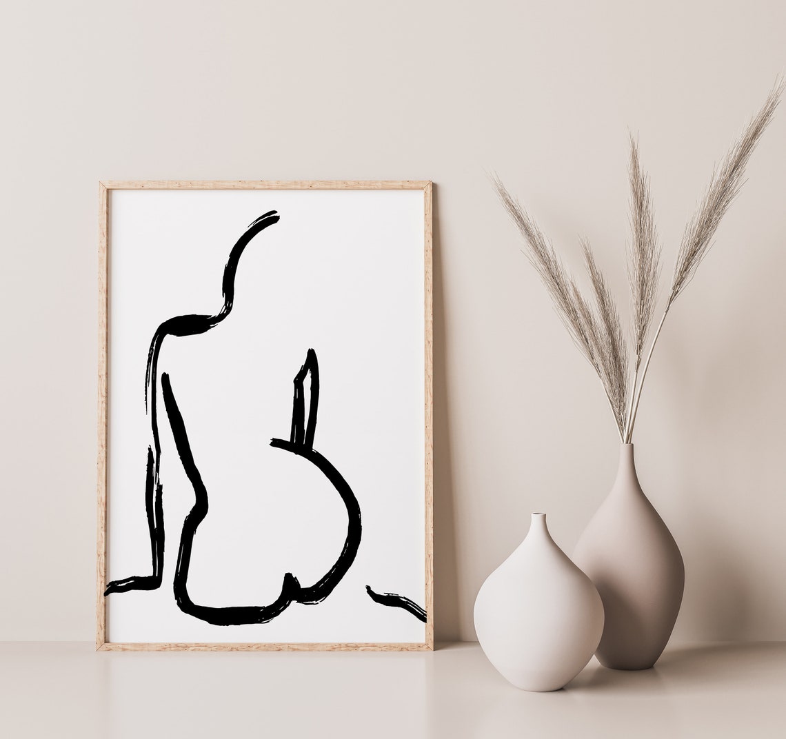 Abstract Seated Woman One Line Drawing Minimalist Beige Wall Art - Image 2