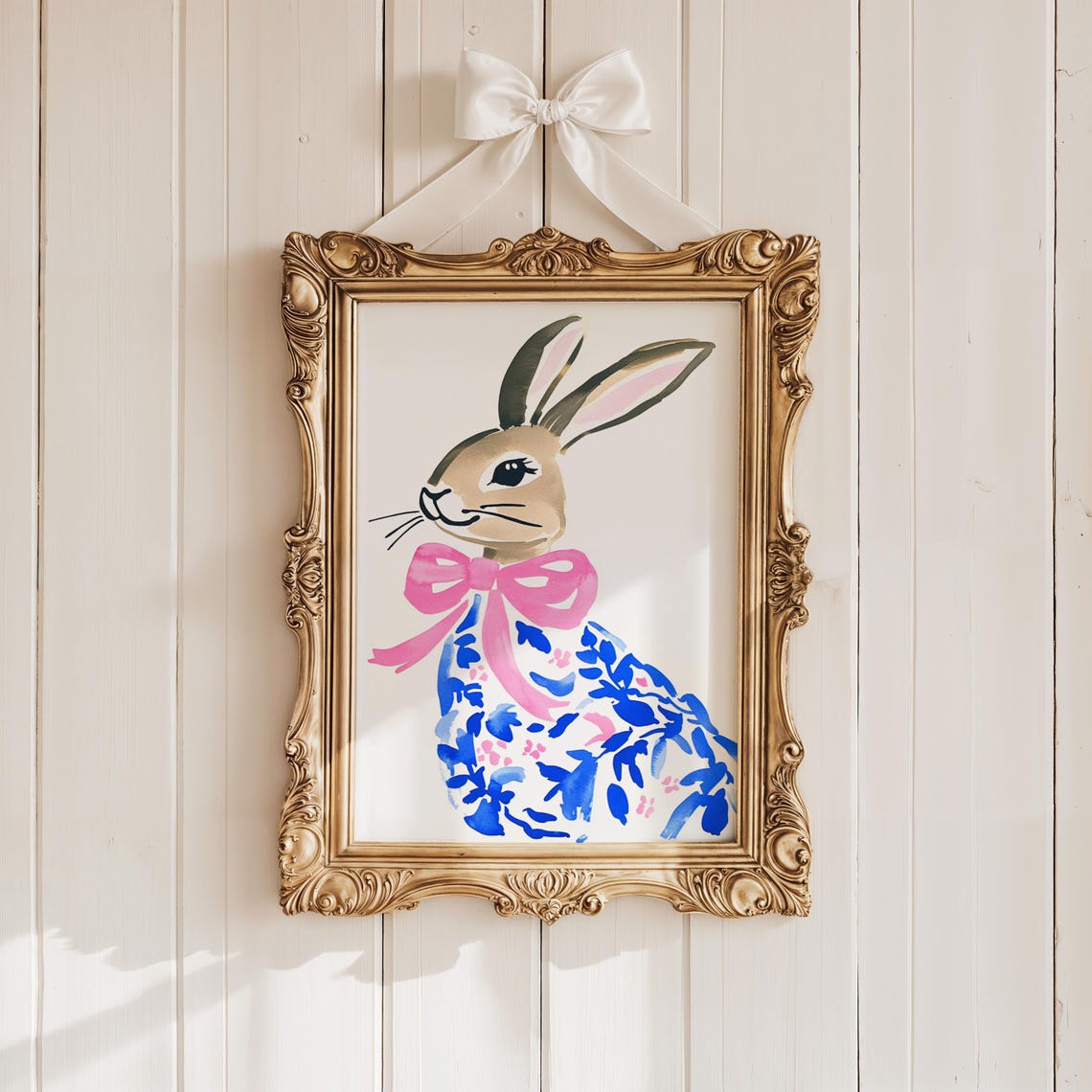 Coquette Easter Decor Easter Bunny Wall Art Trendy Spring Wall Print Grandmillenial Easter Rabbit Poster Cute Pink Bow Nursery Art - Image 3
