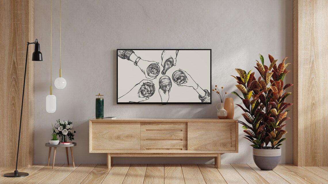 Retro Cheers Sketch, Home Bar Wine Glasses Art Print - Image 2