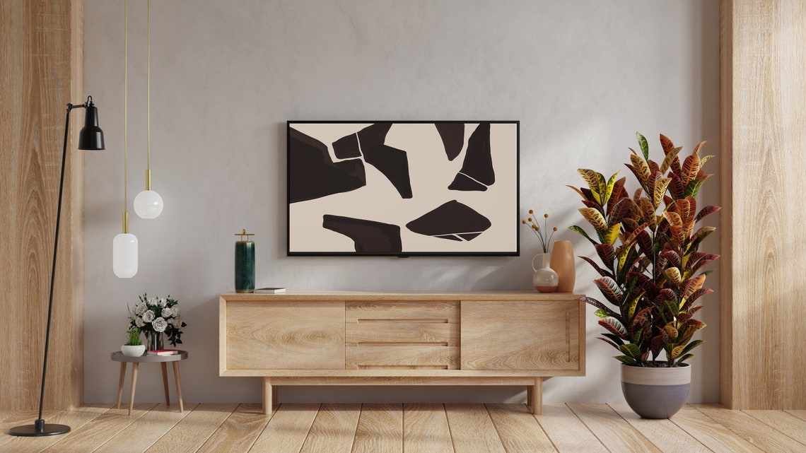 Black Abstract Shapes on Beige Mid Century Modern Art Poster - Image 2